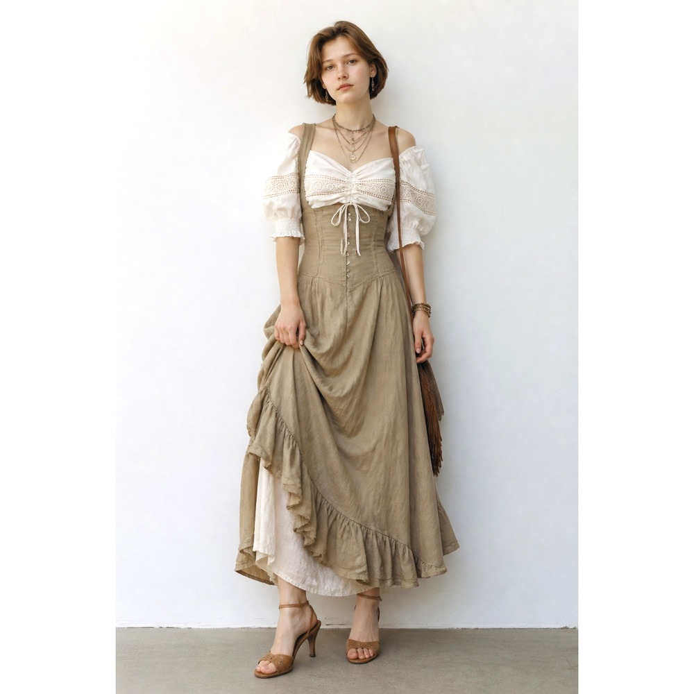 Do+Be White Cropped Top Puff Sleeve Womens Large Drindl Peasant Rencore Romantic - Picture 15 of 15